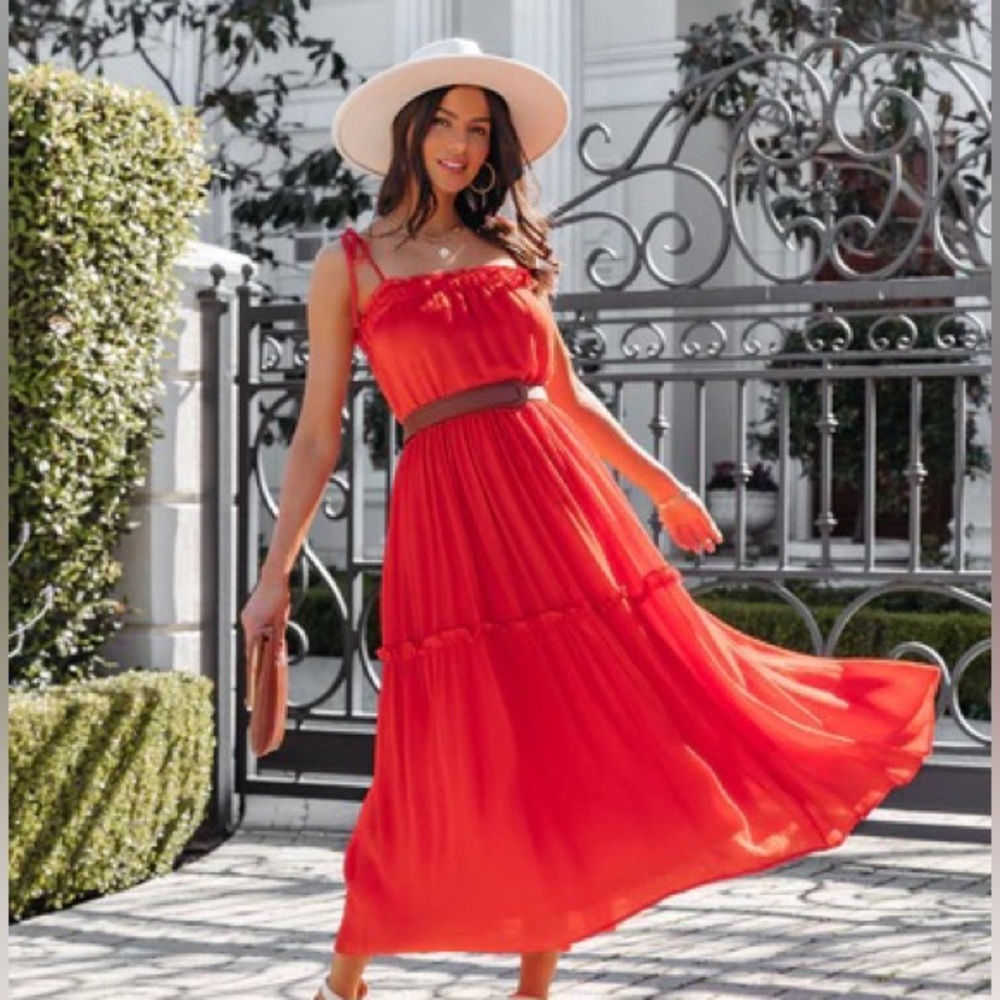 Vici Shirley Tiered Midi Dress in Red